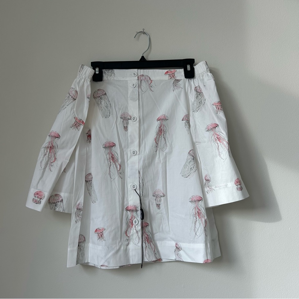 Jellyfish Blouse Ottod’Ame Anthropologie White Pink Novelty Print Animal Quirky
